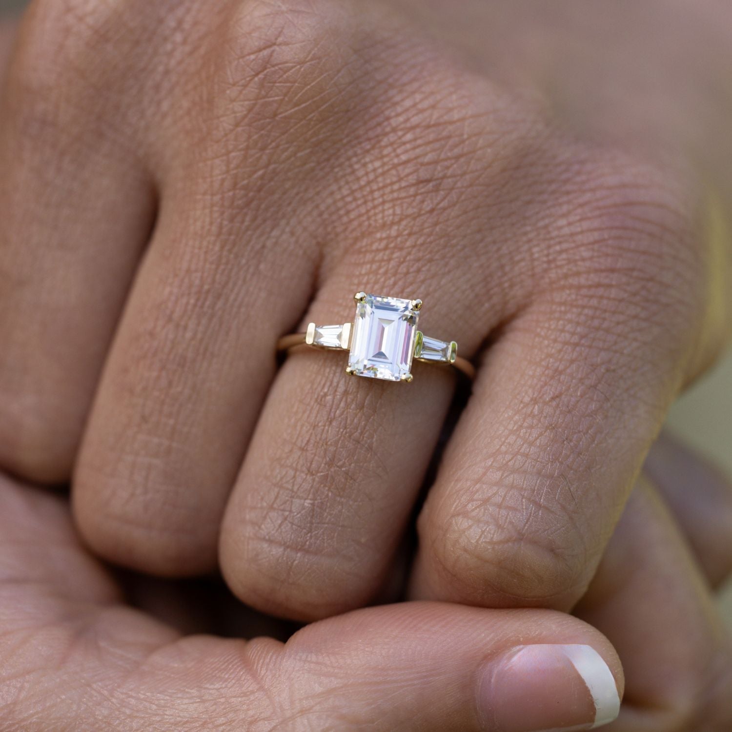 Marquise Shaped Three Stone Lab Grown Diamond Engagement Ring