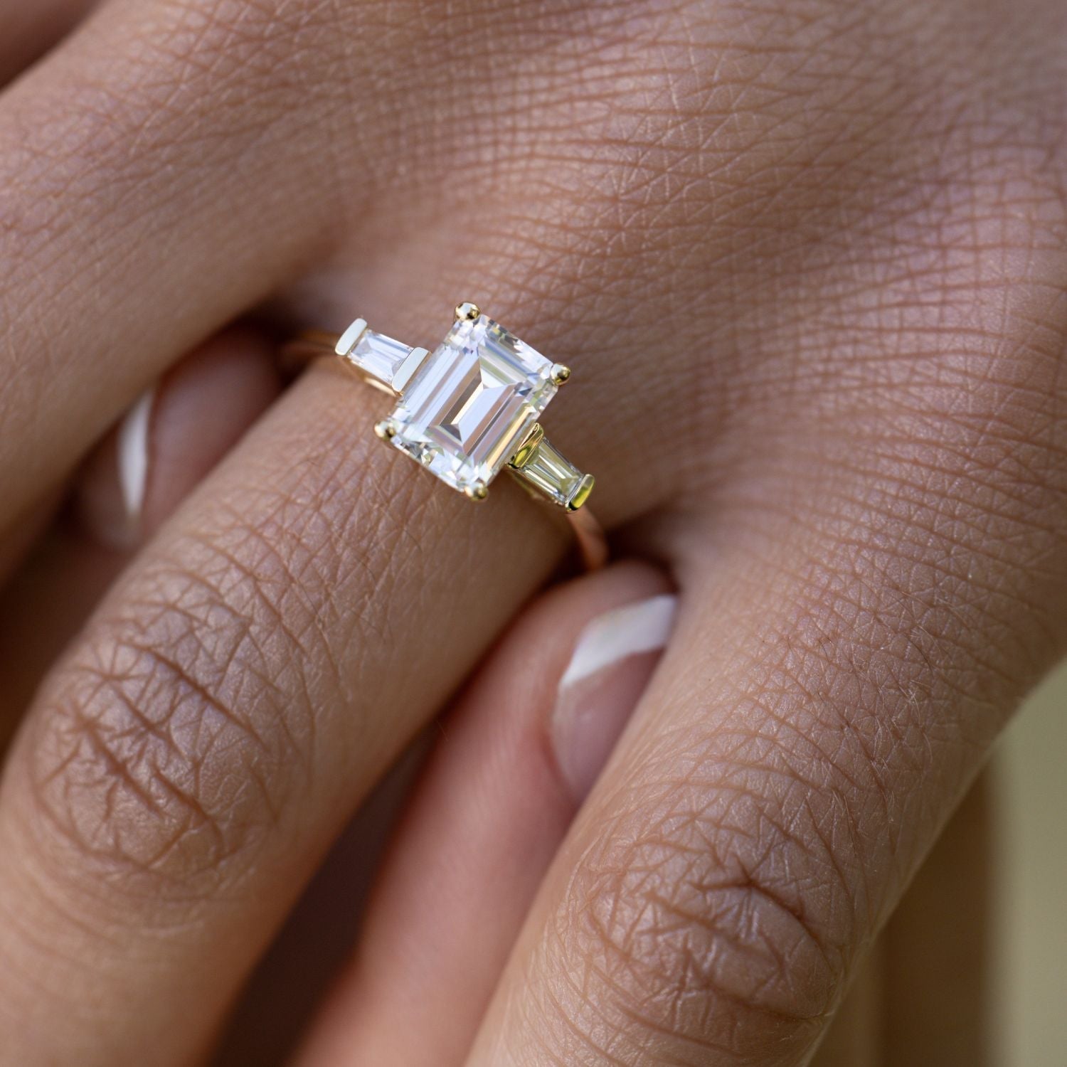 Marquise Shaped Three Stone Lab Grown Diamond Engagement Ring