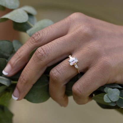 Marquise Shaped Three Stone Lab Grown Diamond Engagement Ring