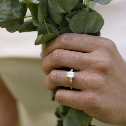 Marquise Shaped Three Stone Lab Grown Diamond Engagement Ring