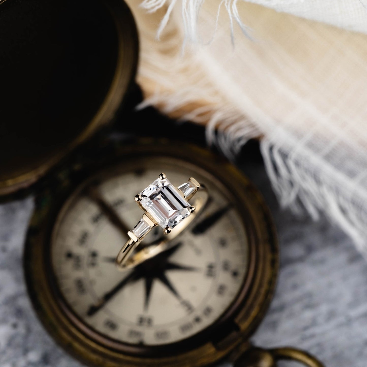 Marquise Shaped Three Stone Lab Grown Diamond Engagement Ring