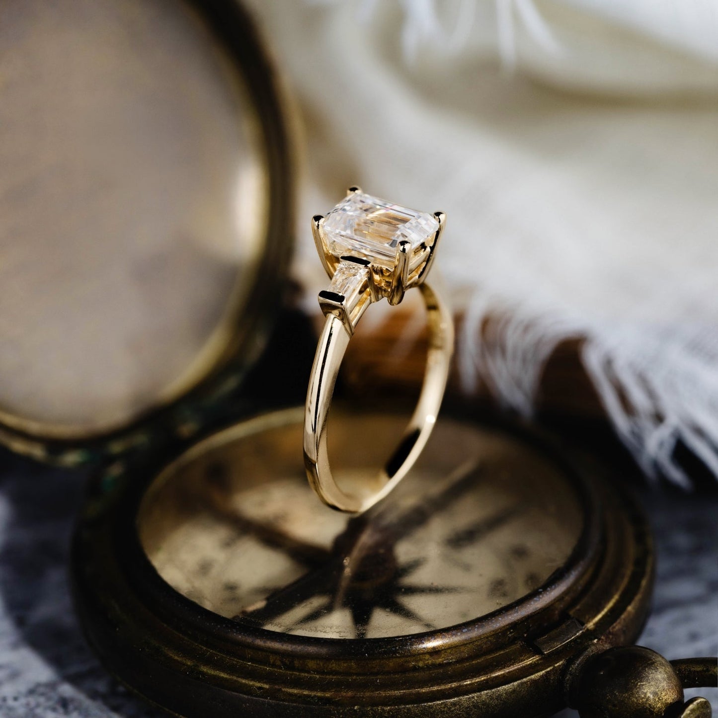 Marquise Shaped Three Stone Lab Grown Diamond Engagement Ring