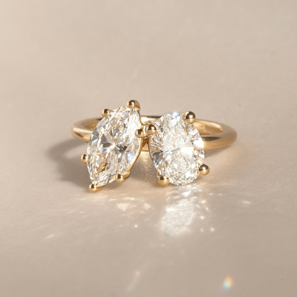 Marquise Shaped Three Stone Lab Grown Diamond Engagement Ring