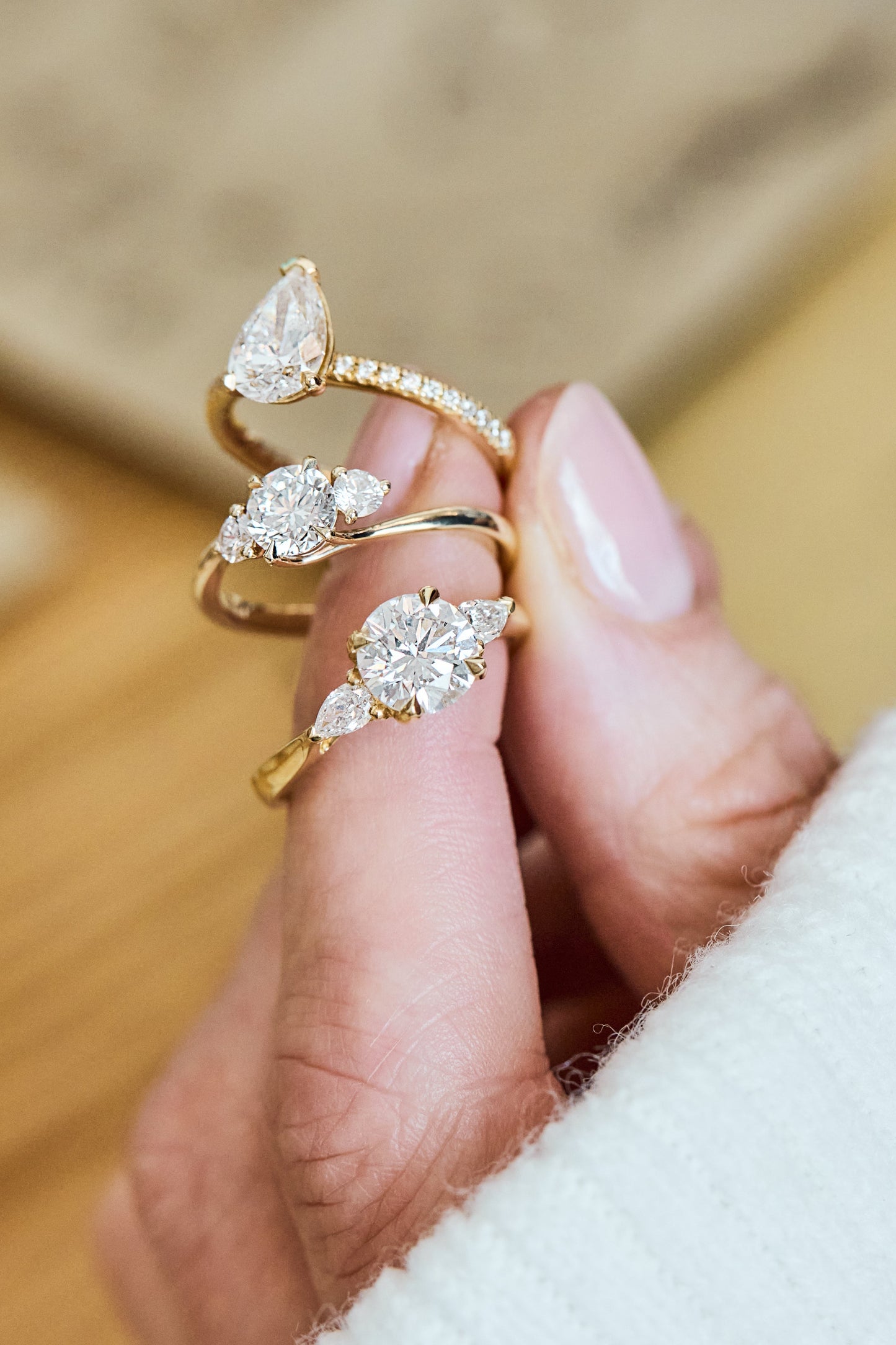 Marquise Shaped Three Stone Lab Grown Diamond Engagement Ring