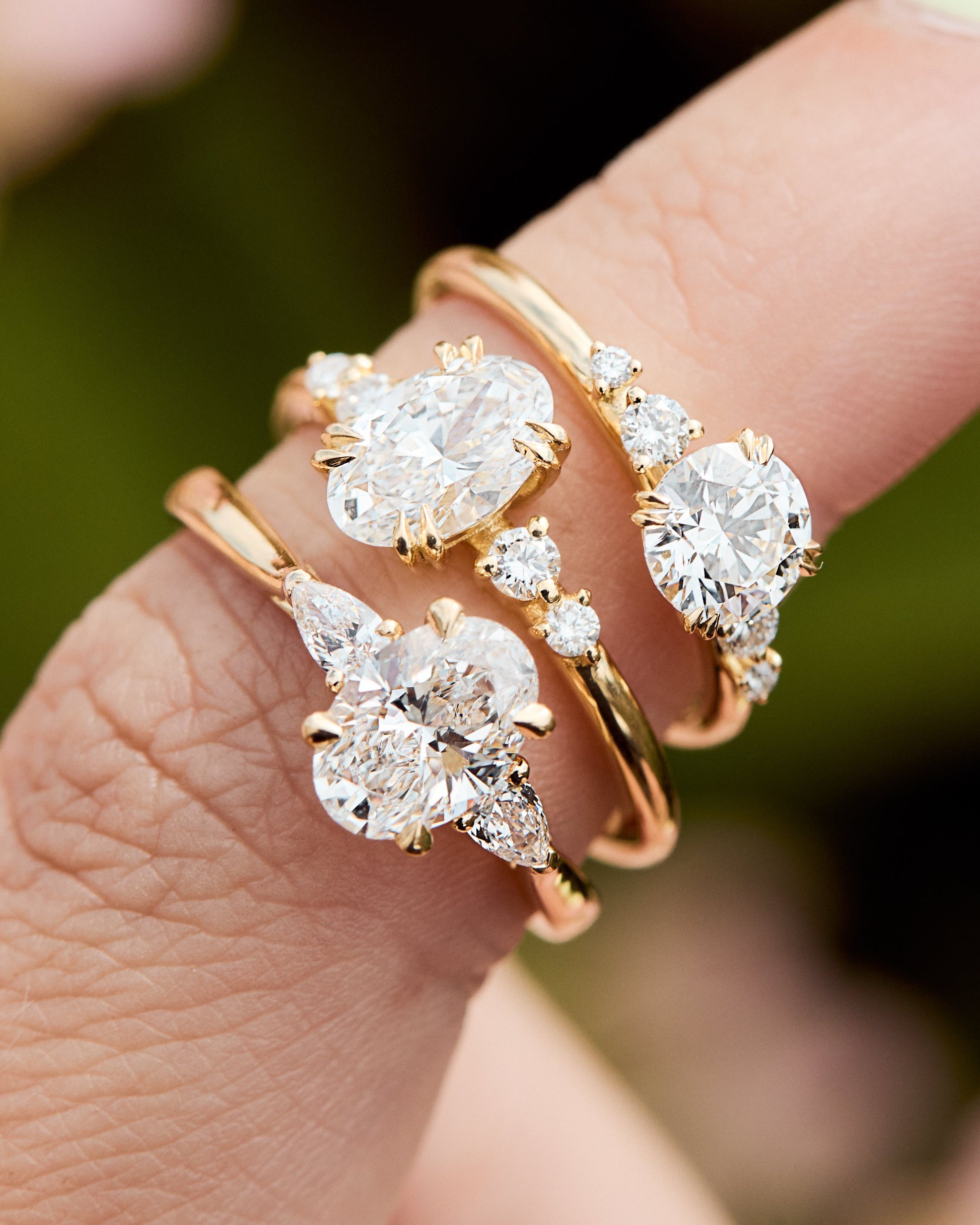 Marquise Shaped Three Stone Lab Grown Diamond Engagement Ring