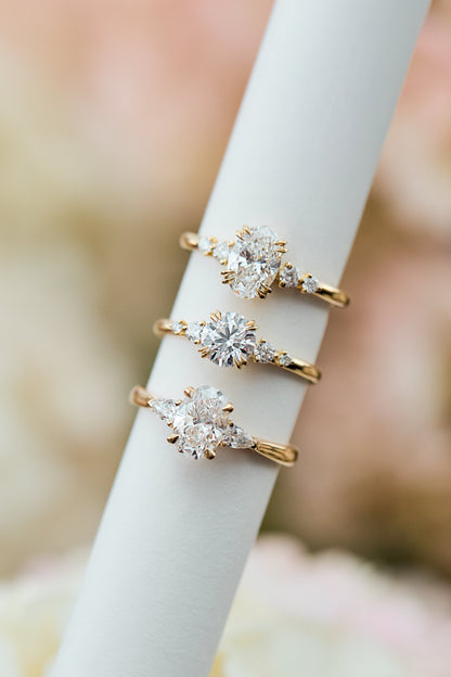 Marquise Shaped Three Stone Lab Grown Diamond Engagement Ring