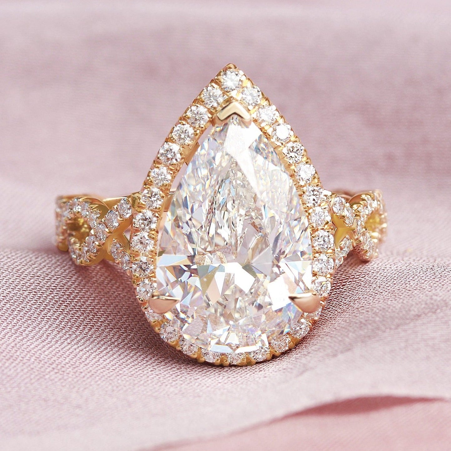 2.9 Carats Emerald Pave Styled Moissanite Engagement Ring