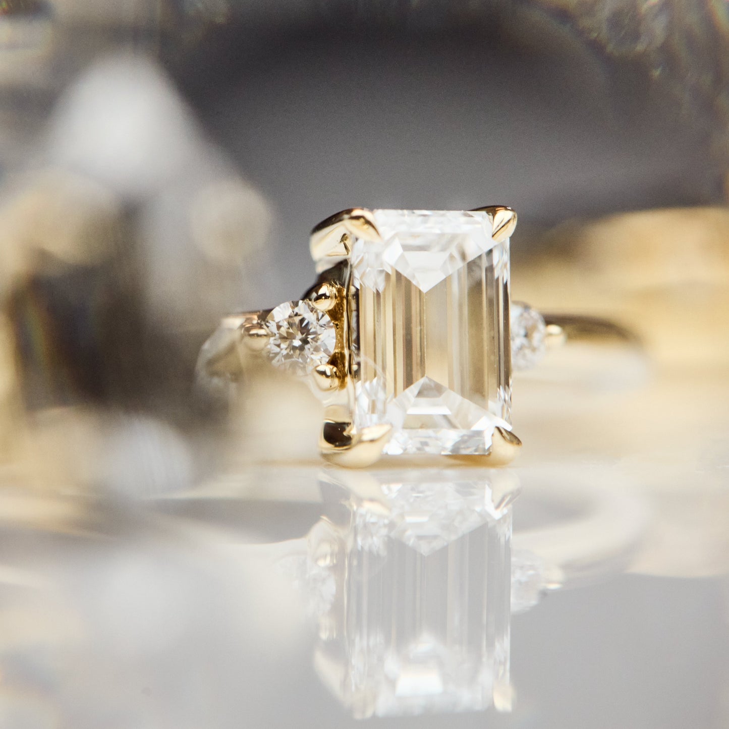 Marquise Shaped Three Stone Lab Grown Diamond Engagement Ring