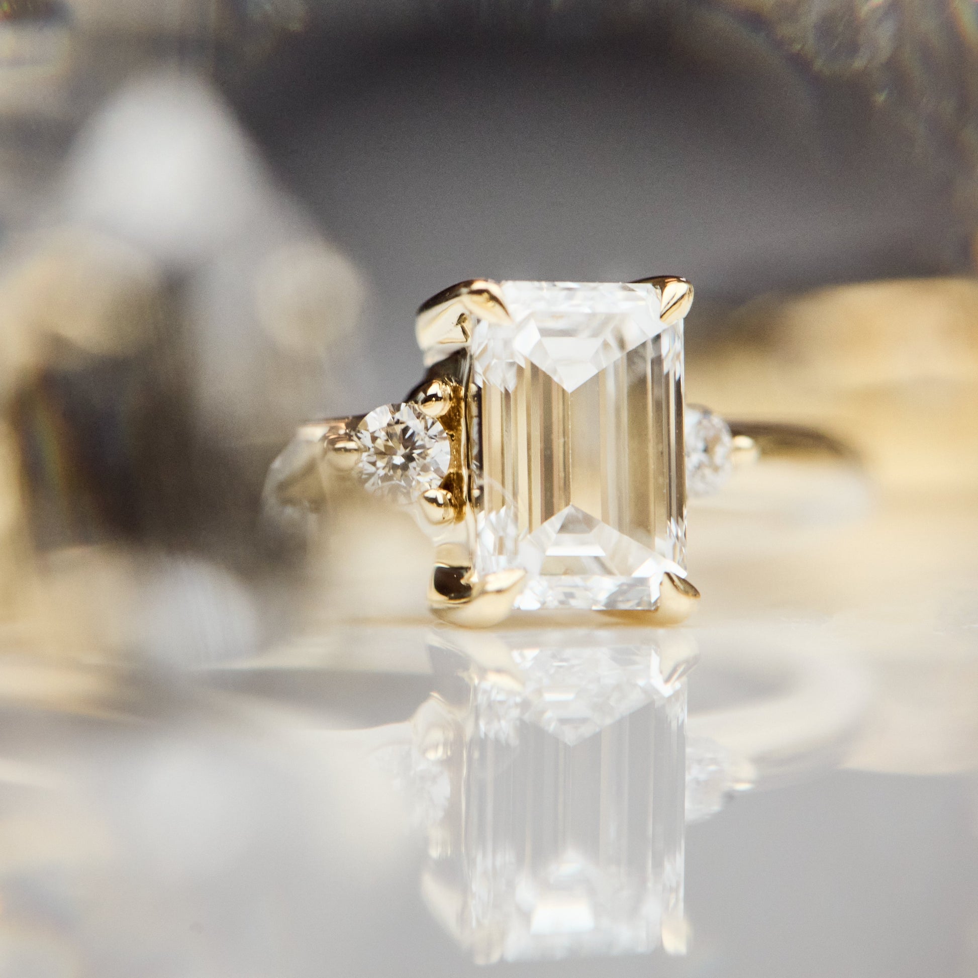 Marquise Shaped Three Stone Lab Grown Diamond Engagement Ring