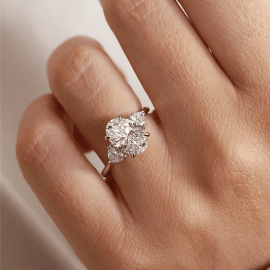 Marquise Shaped Three Stone Lab Grown Diamond Engagement Ring