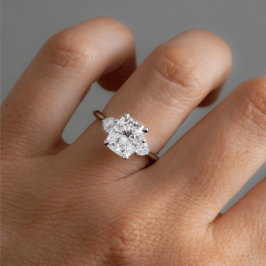Marquise Shaped Three Stone Lab Grown Diamond Engagement Ring