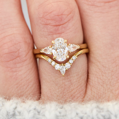 Marquise Shaped Three Stone Lab Grown Diamond Engagement Ring