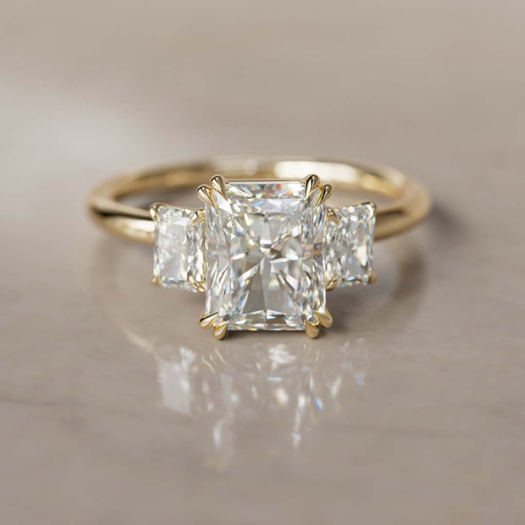 Marquise Shaped Three Stone Lab Grown Diamond Engagement Ring