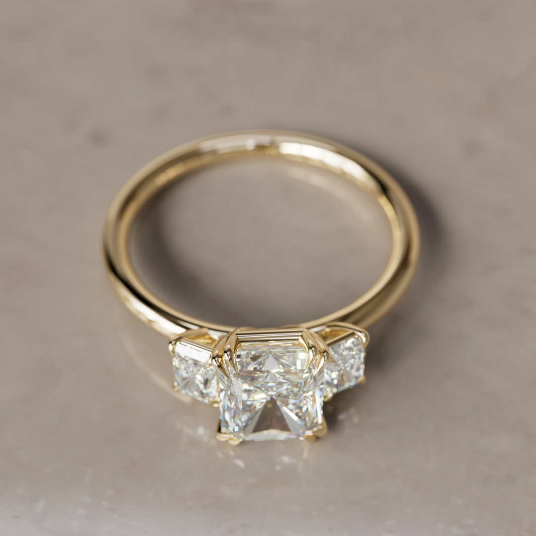 Marquise Shaped Three Stone Lab Grown Diamond Engagement Ring