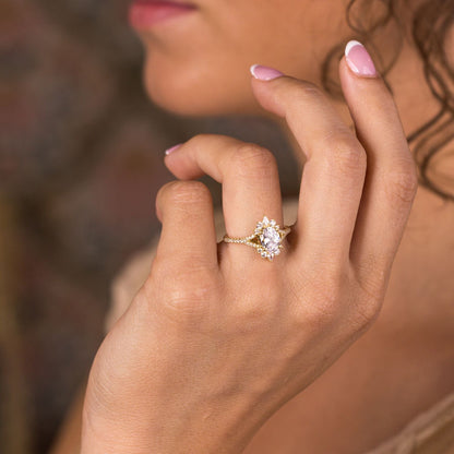 1 CT Oval Shaped Halo & Pave Moissanite Diamond Engagement Ring