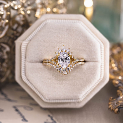 1 CT Oval Shaped Halo & Pave Moissanite Diamond Engagement Ring