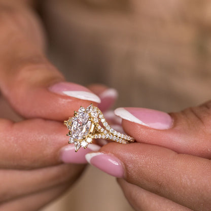 1 CT Oval Shaped Halo & Pave Moissanite Diamond Engagement Ring