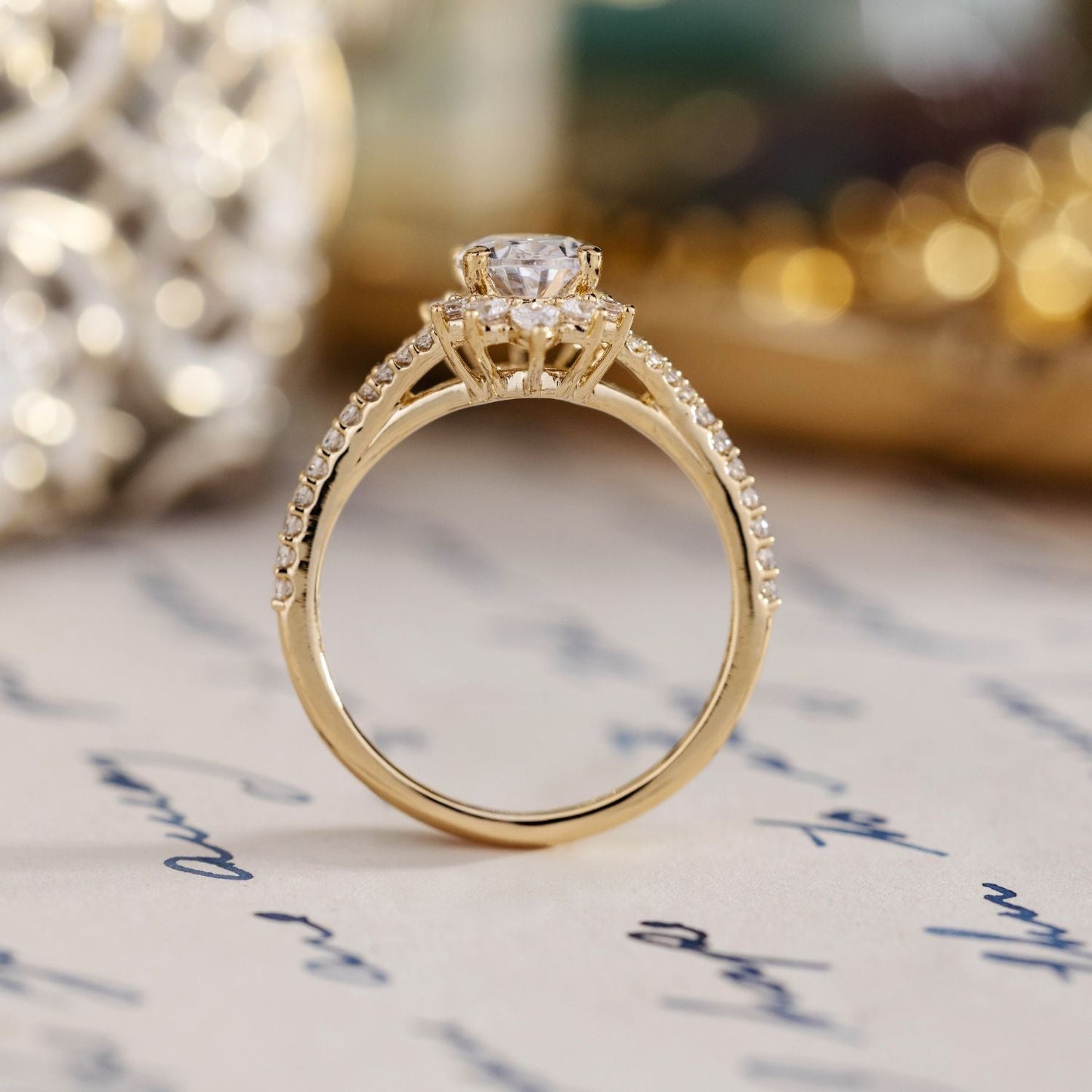 1 CT Oval Shaped Halo & Pave Moissanite Diamond Engagement Ring