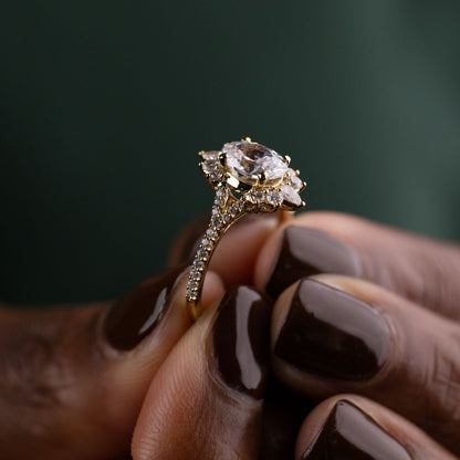 1 CT Oval Shaped Halo & Pave Moissanite Diamond Engagement Ring