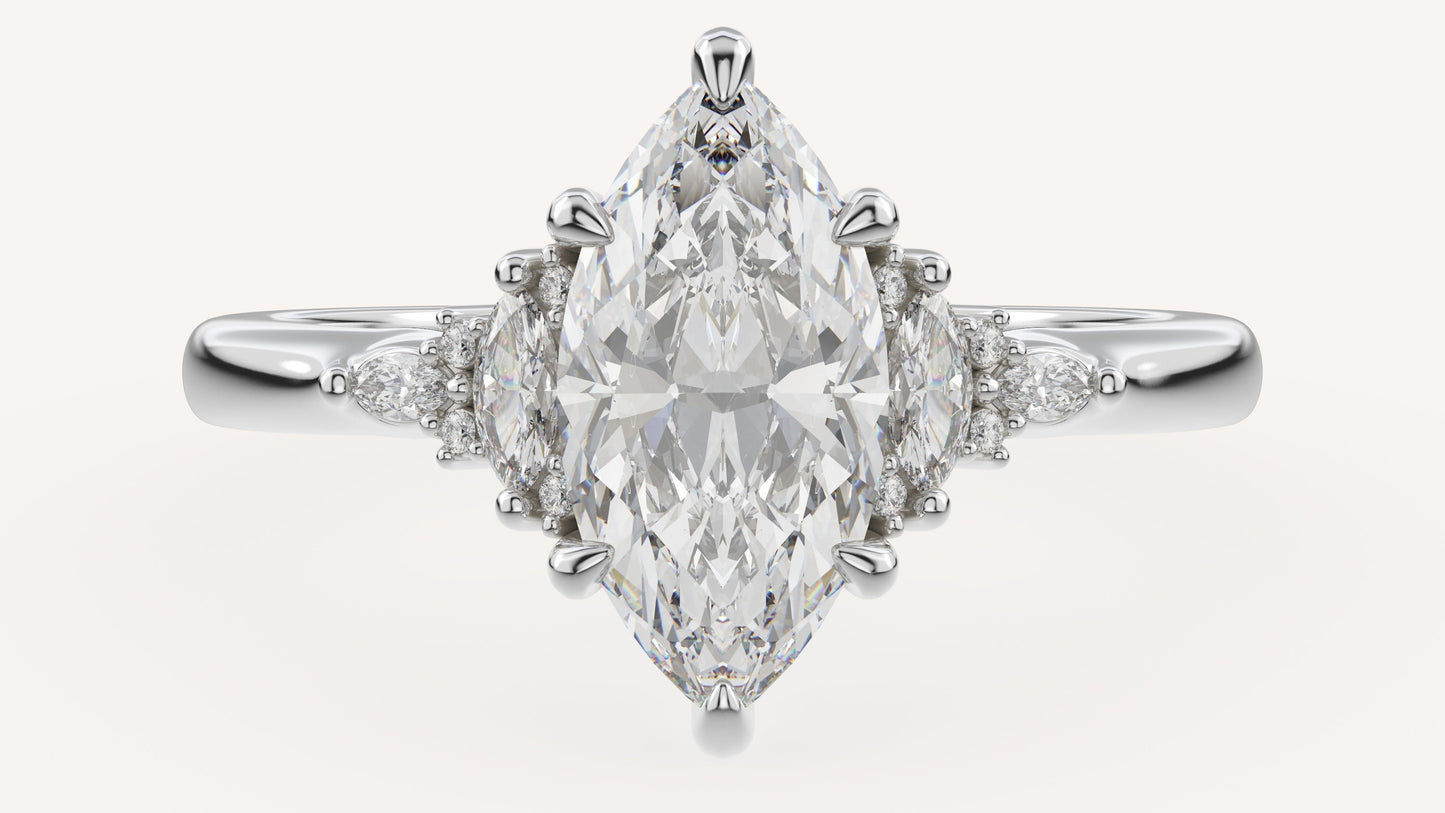 Marquise Shaped Three Stone Lab Grown Diamond Engagement Ring