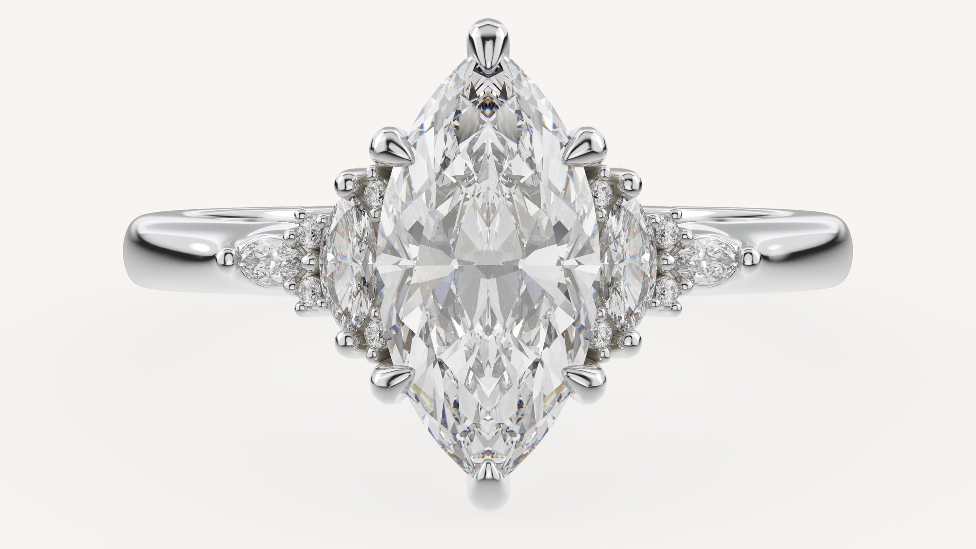 Marquise Shaped Three Stone Lab Grown Diamond Engagement Ring