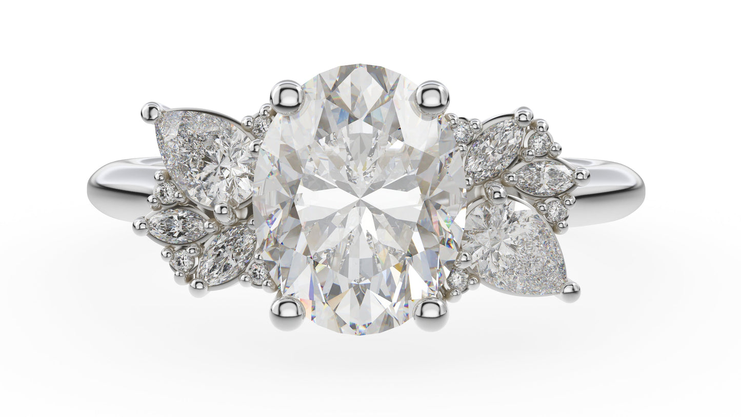 Marquise Shaped Three Stone Lab Grown Diamond Engagement Ring
