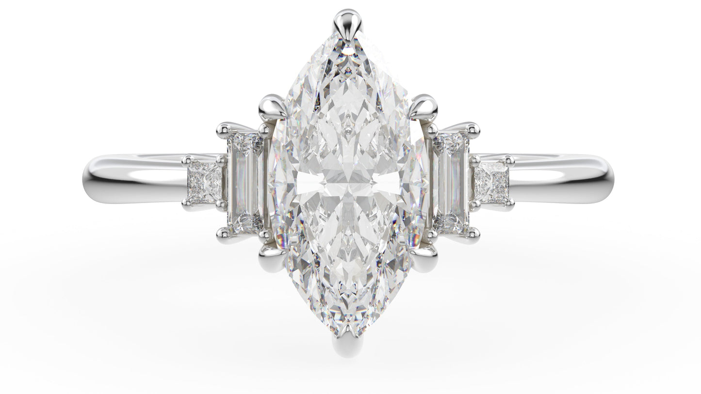 Marquise Shaped Three Stone Lab Grown Diamond Engagement Ring