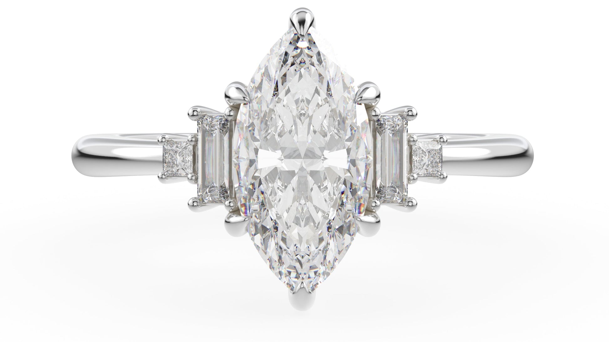 Marquise Shaped Three Stone Lab Grown Diamond Engagement Ring
