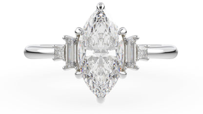Marquise Shaped Three Stone Lab Grown Diamond Engagement Ring