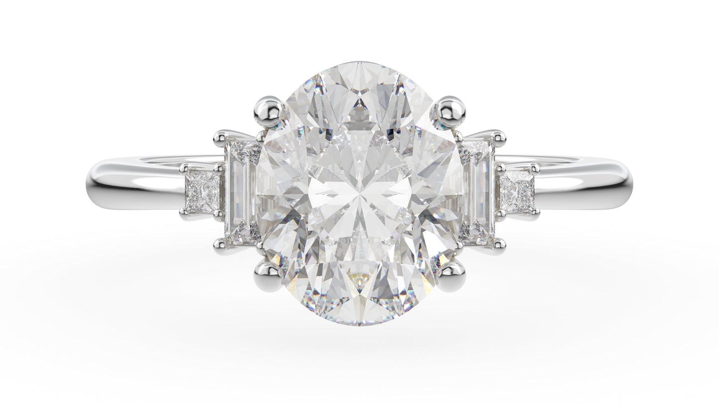 Marquise Shaped Three Stone Lab Grown Diamond Engagement Ring