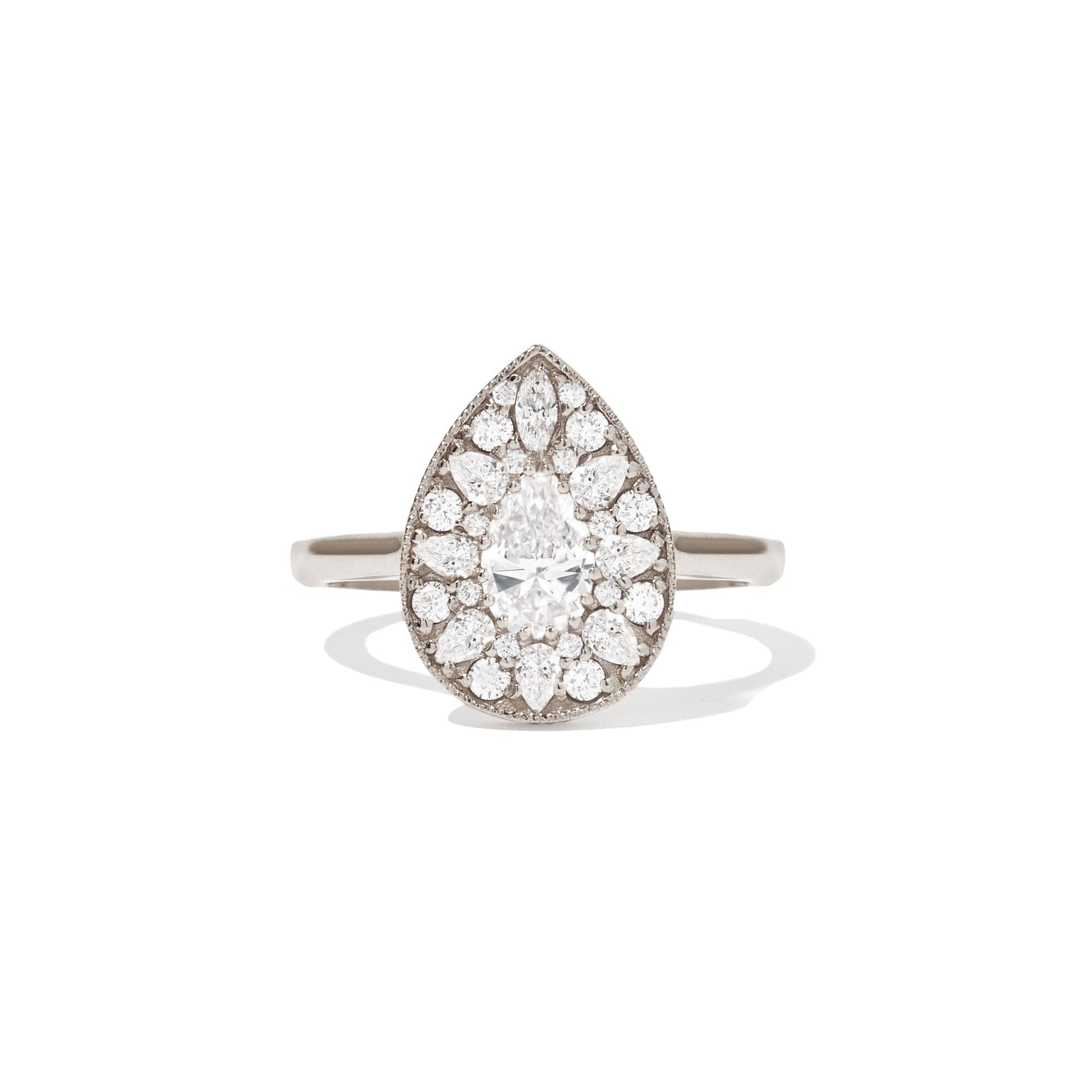 Marquise Shaped Three Stone Lab Grown Diamond Engagement Ring