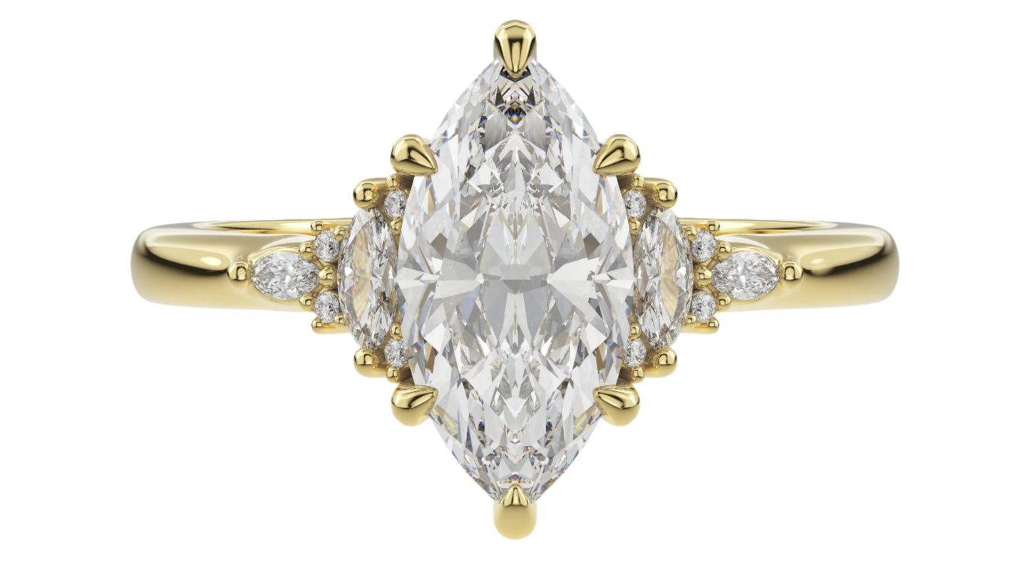 Marquise Shaped Three Stone Lab Grown Diamond Engagement Ring