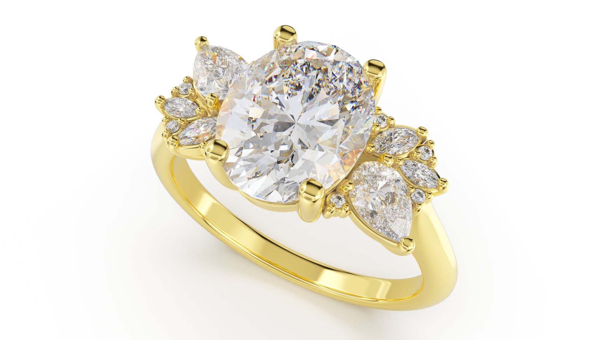 Marquise Shaped Three Stone Lab Grown Diamond Engagement Ring