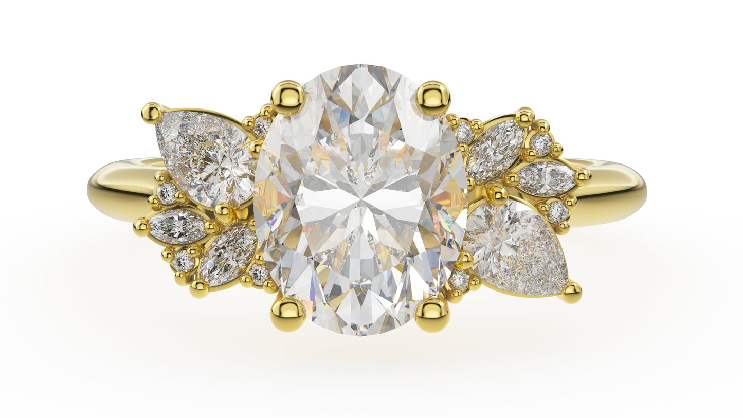 Marquise Shaped Three Stone Lab Grown Diamond Engagement Ring