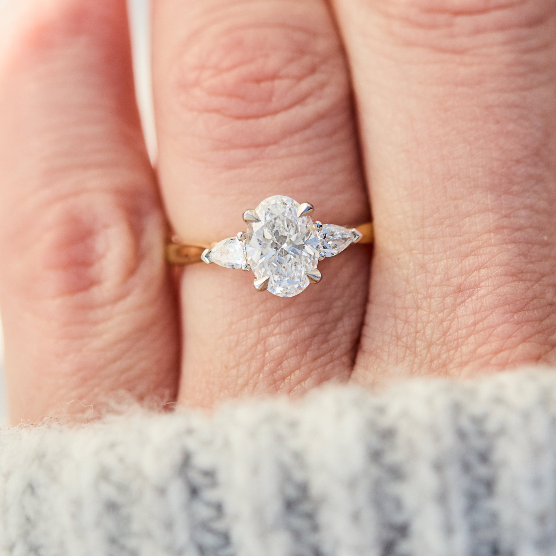 Marquise Shaped Three Stone Lab Grown Diamond Engagement Ring