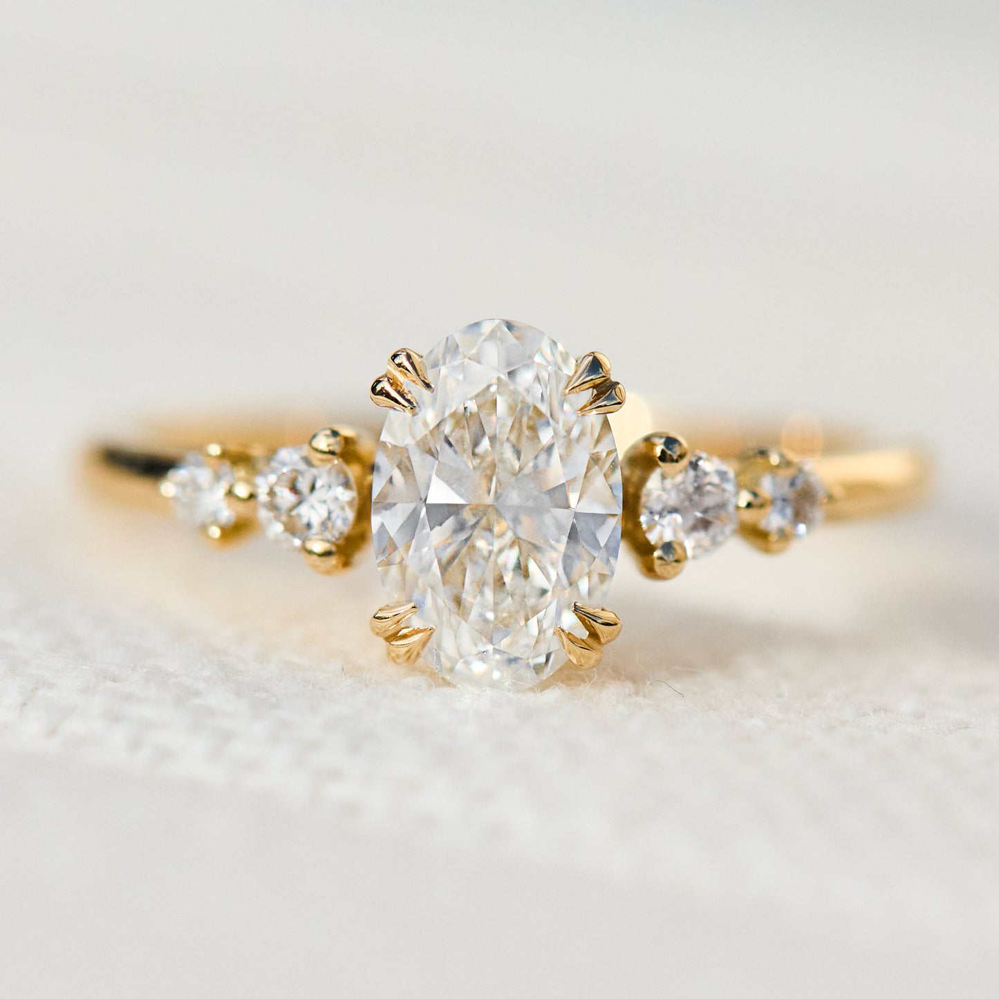 Marquise Shaped Three Stone Lab Grown Diamond Engagement Ring