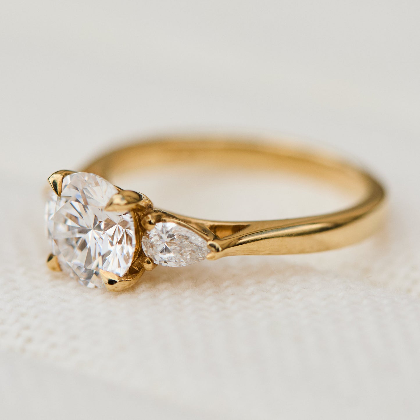 Marquise Shaped Three Stone Lab Grown Diamond Engagement Ring