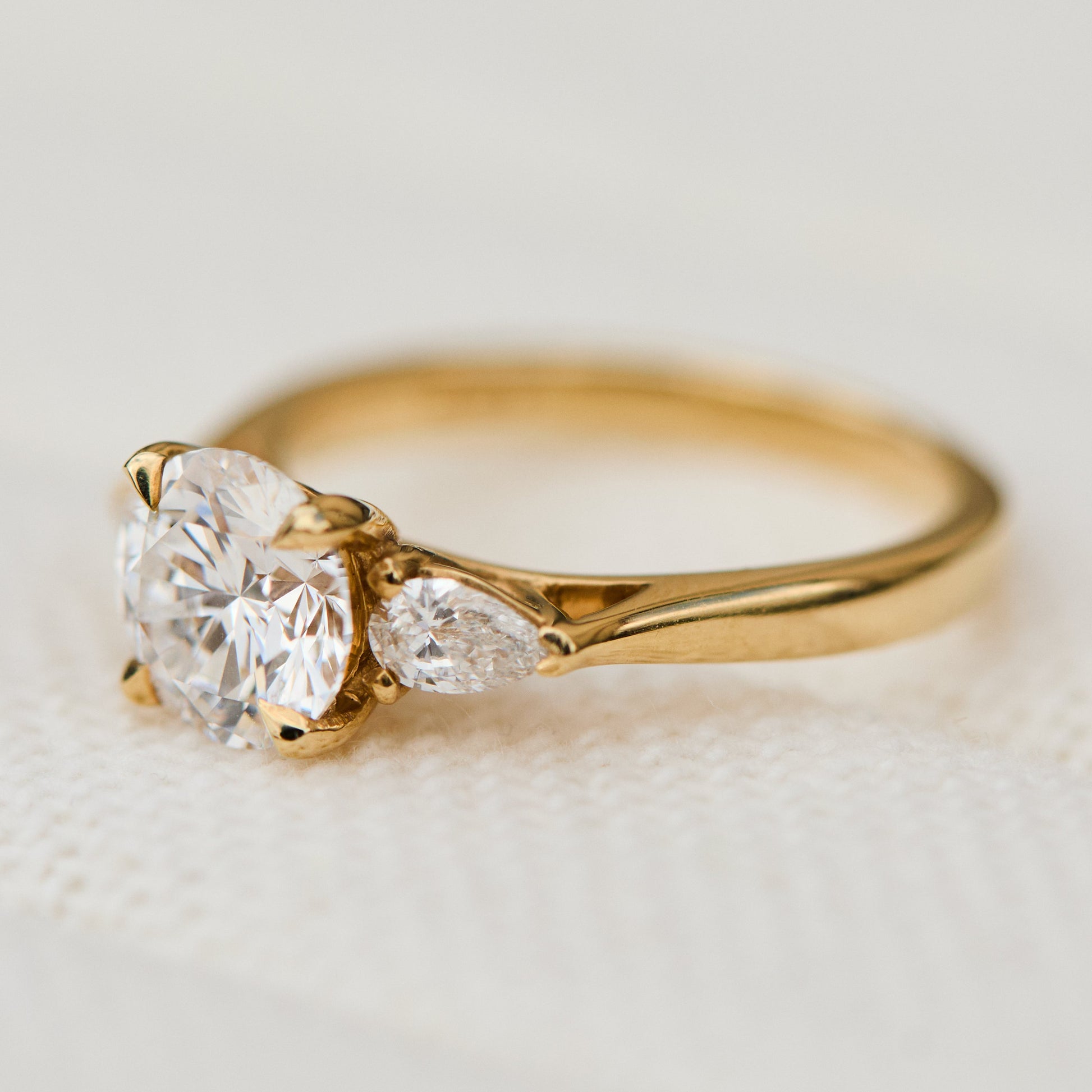 Marquise Shaped Three Stone Lab Grown Diamond Engagement Ring