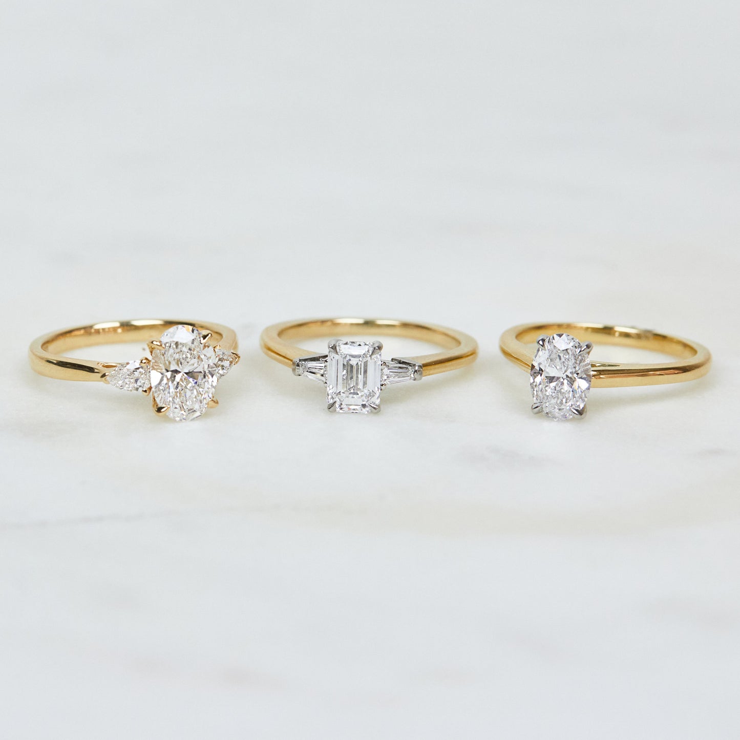 Marquise Shaped Three Stone Lab Grown Diamond Engagement Ring