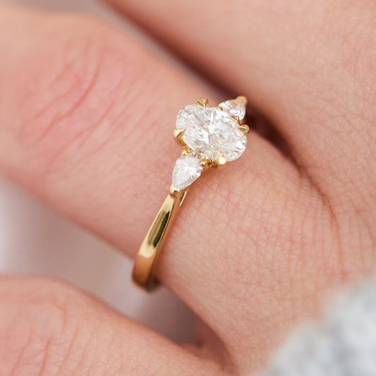 Marquise Shaped Three Stone Lab Grown Diamond Engagement Ring