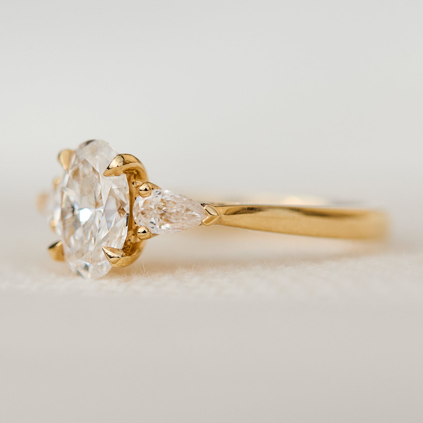 Marquise Shaped Three Stone Lab Grown Diamond Engagement Ring
