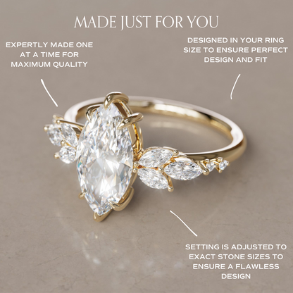 Marquise Shaped Three Stone Lab Grown Diamond Engagement Ring