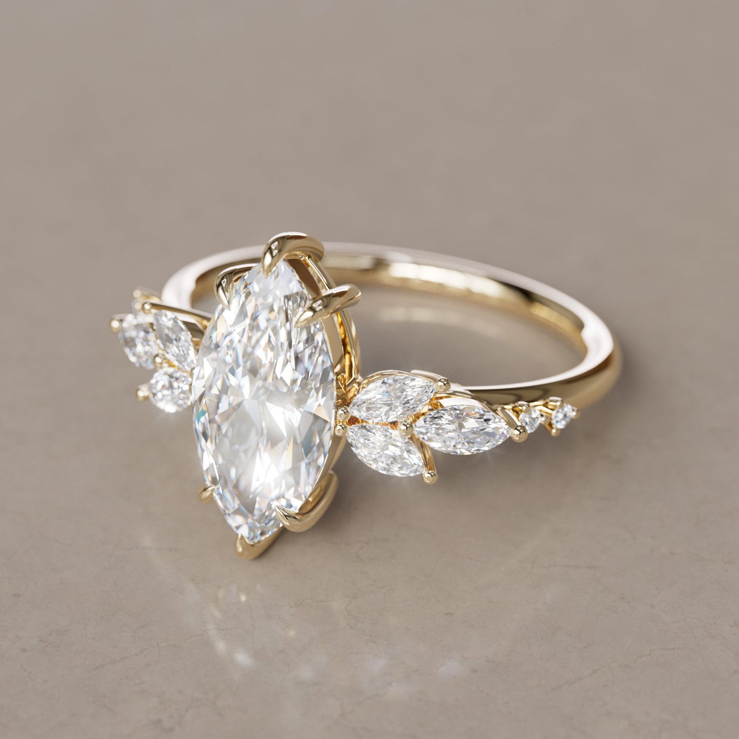 Marquise Shaped Three Stone Lab Grown Diamond Engagement Ring
