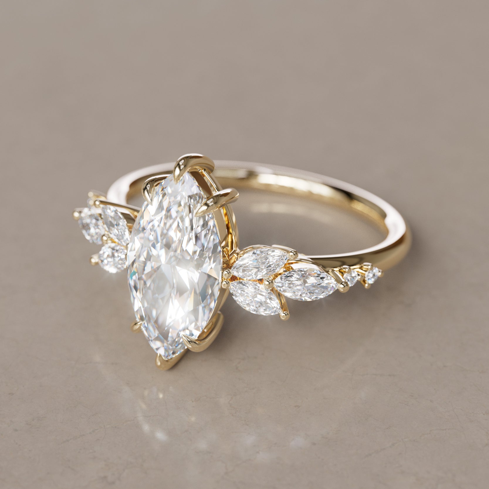 Marquise Shaped Three Stone Lab Grown Diamond Engagement Ring