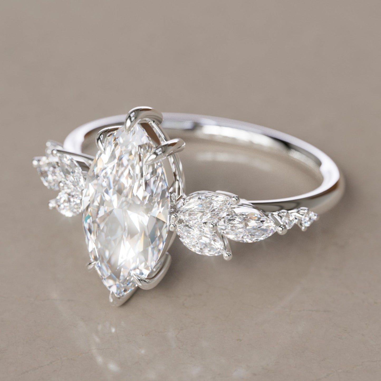 Marquise Shaped Three Stone Lab Grown Diamond Engagement Ring