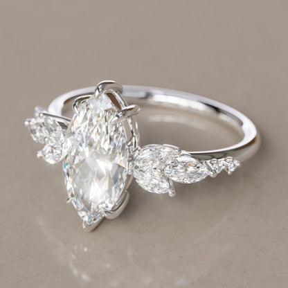 Marquise Shaped Three Stone Lab Grown Diamond Engagement Ring