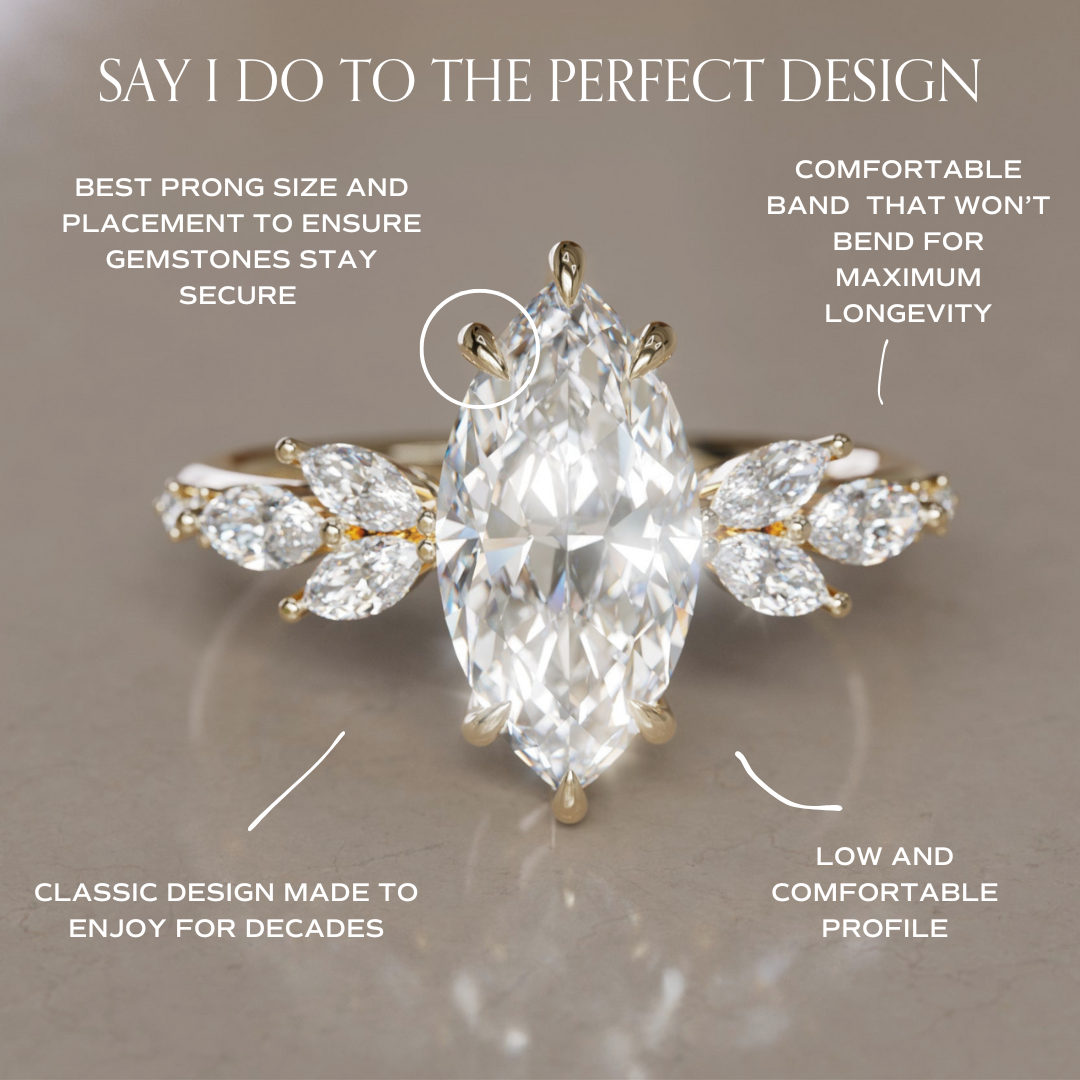 Marquise Shaped Three Stone Lab Grown Diamond Engagement Ring