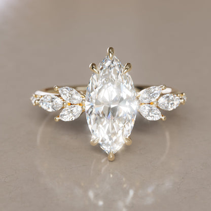 Marquise Shaped Three Stone Lab Grown Diamond Engagement Ring